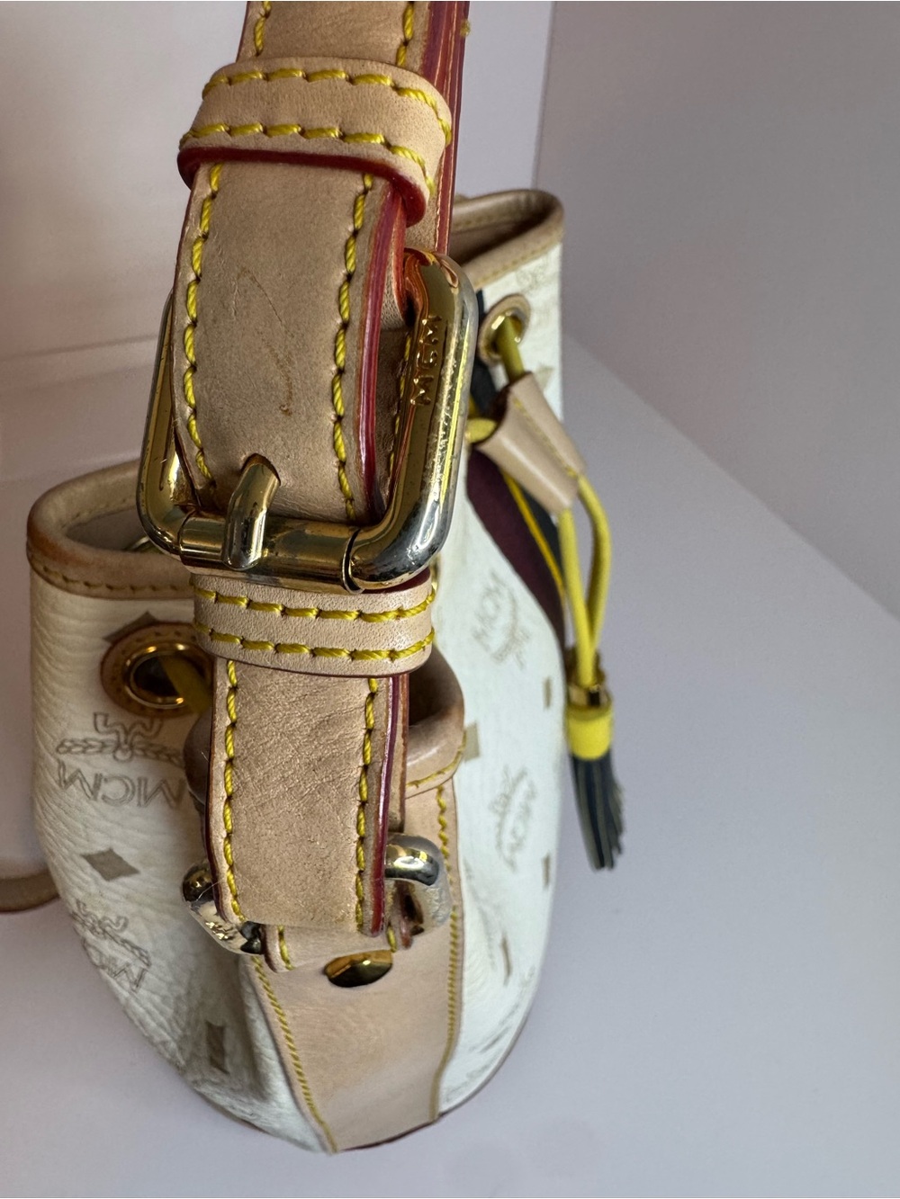 #325 MCM Heritage Visetos Monogram Drawstring Bucket Bag - Picture 10 of 14